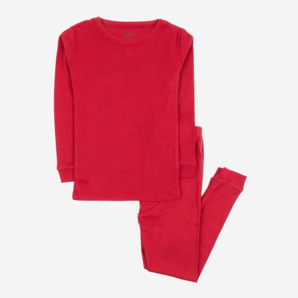 Open Box - LEVERET -  Kids Two Piece Cotton Pajamas Solid Red 8  Red